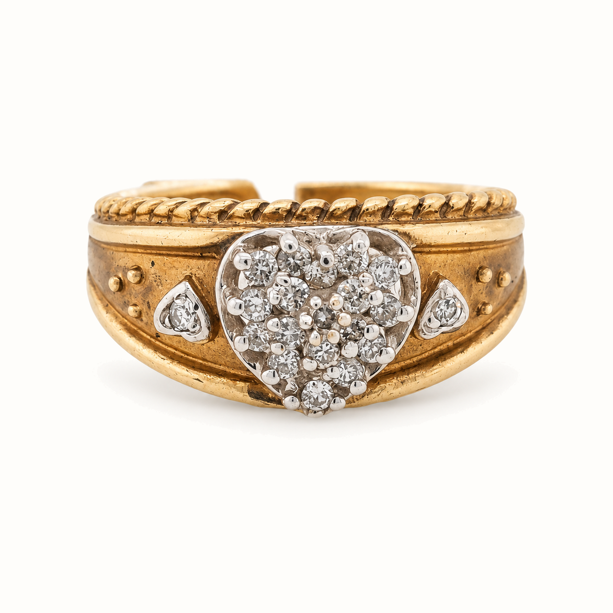 9ct Yellow Gold Diamond Ring with 0.23ct diamonds, size N, on an ivory background