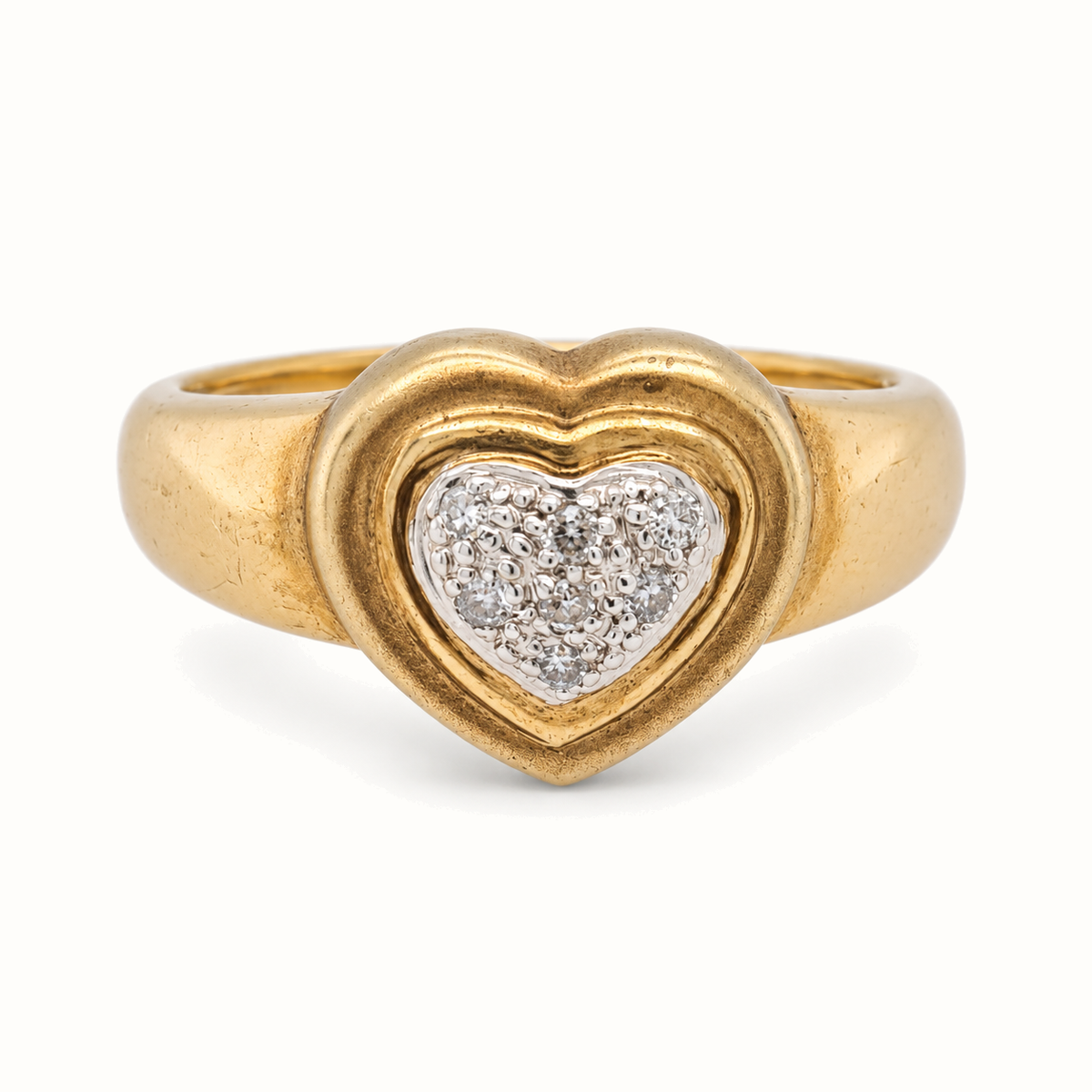 9ct Yellow Gold Diamond Ring with 0.35ct diamonds, size N, on an ivory background