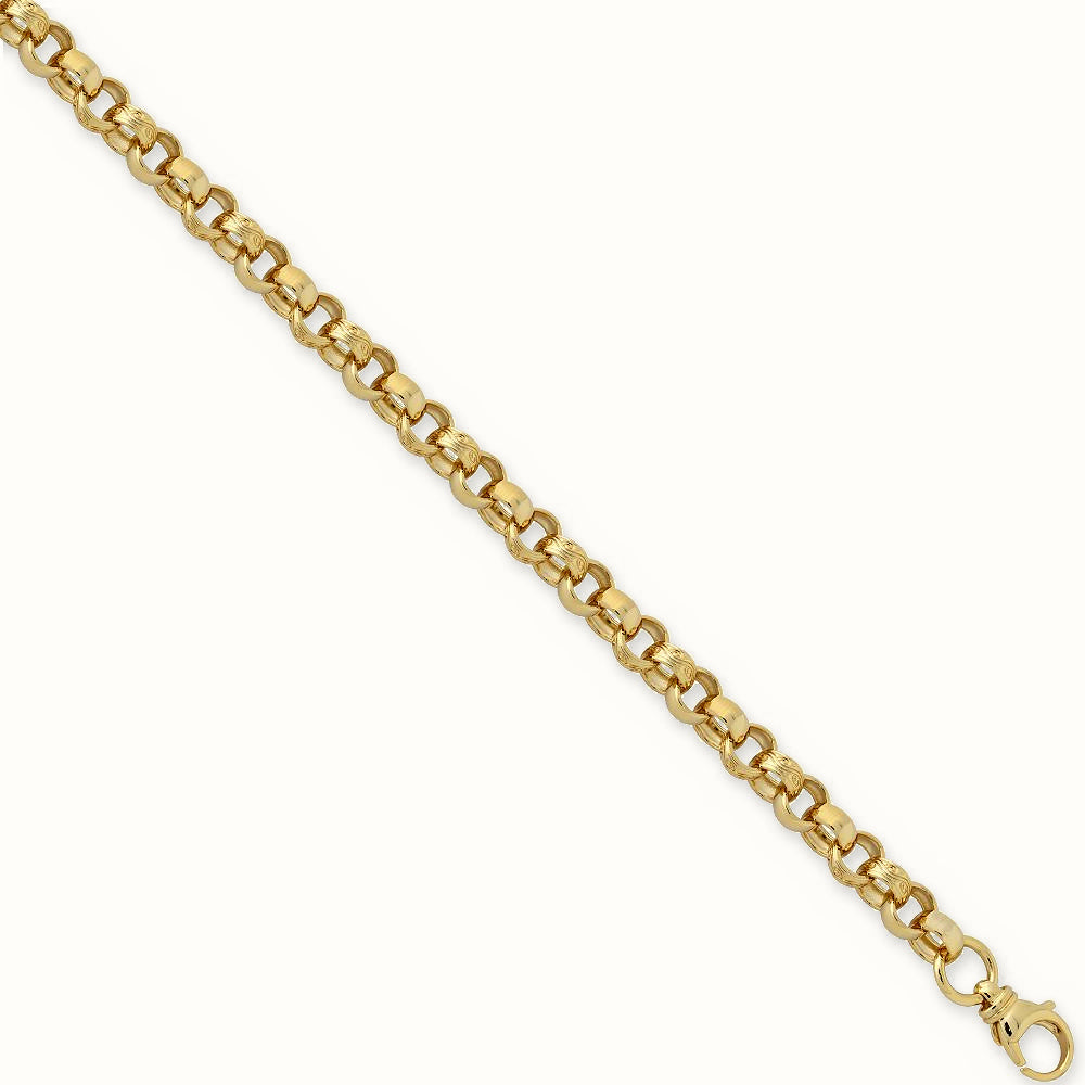 Gold Plated Sterling Silver Patterned & Plain Belcher Bracelet - ACN002J-GP-8.5