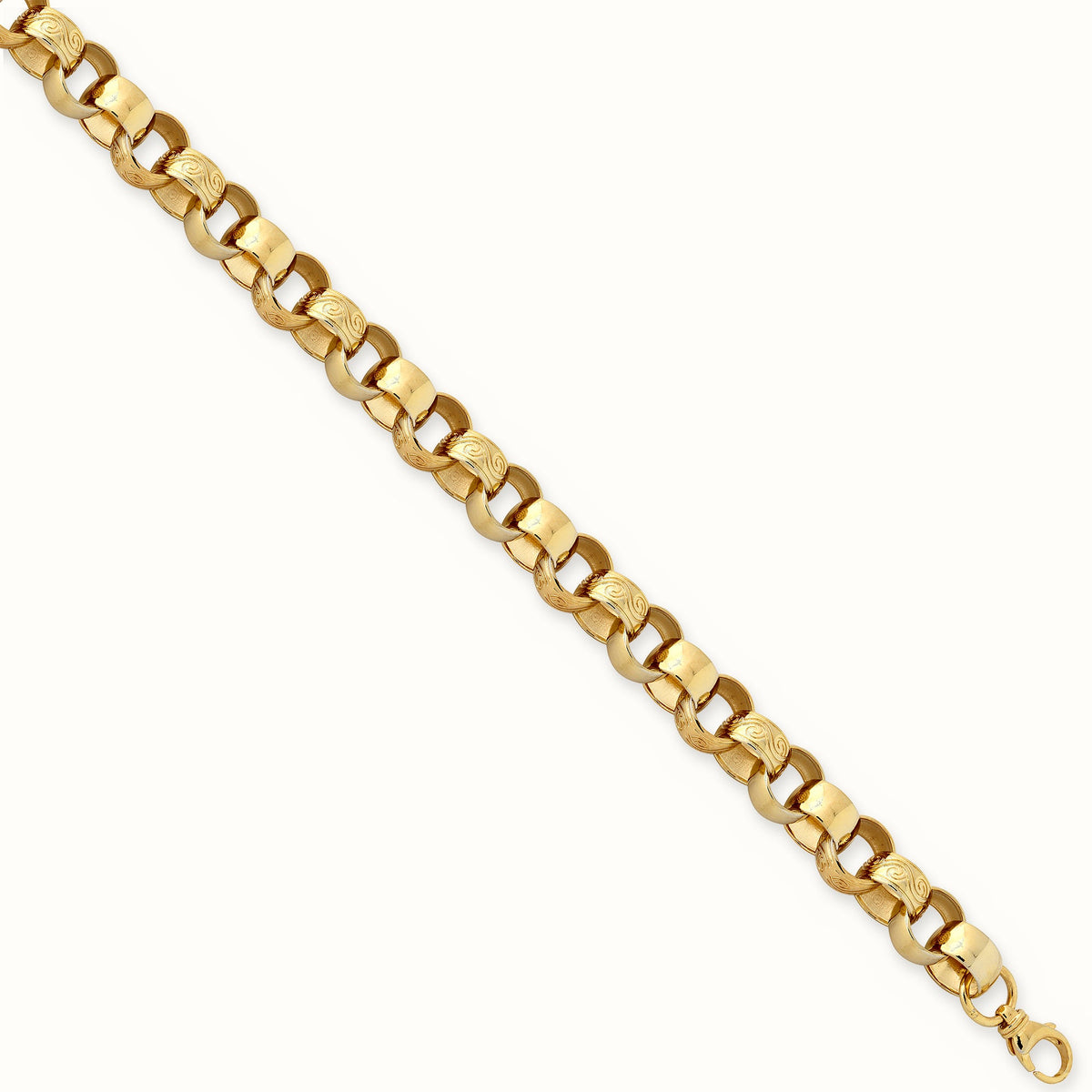 Gold Plated Sterling Silver Plain & Patterned Cast Belcher Bracelet - ACN002K-GP-9