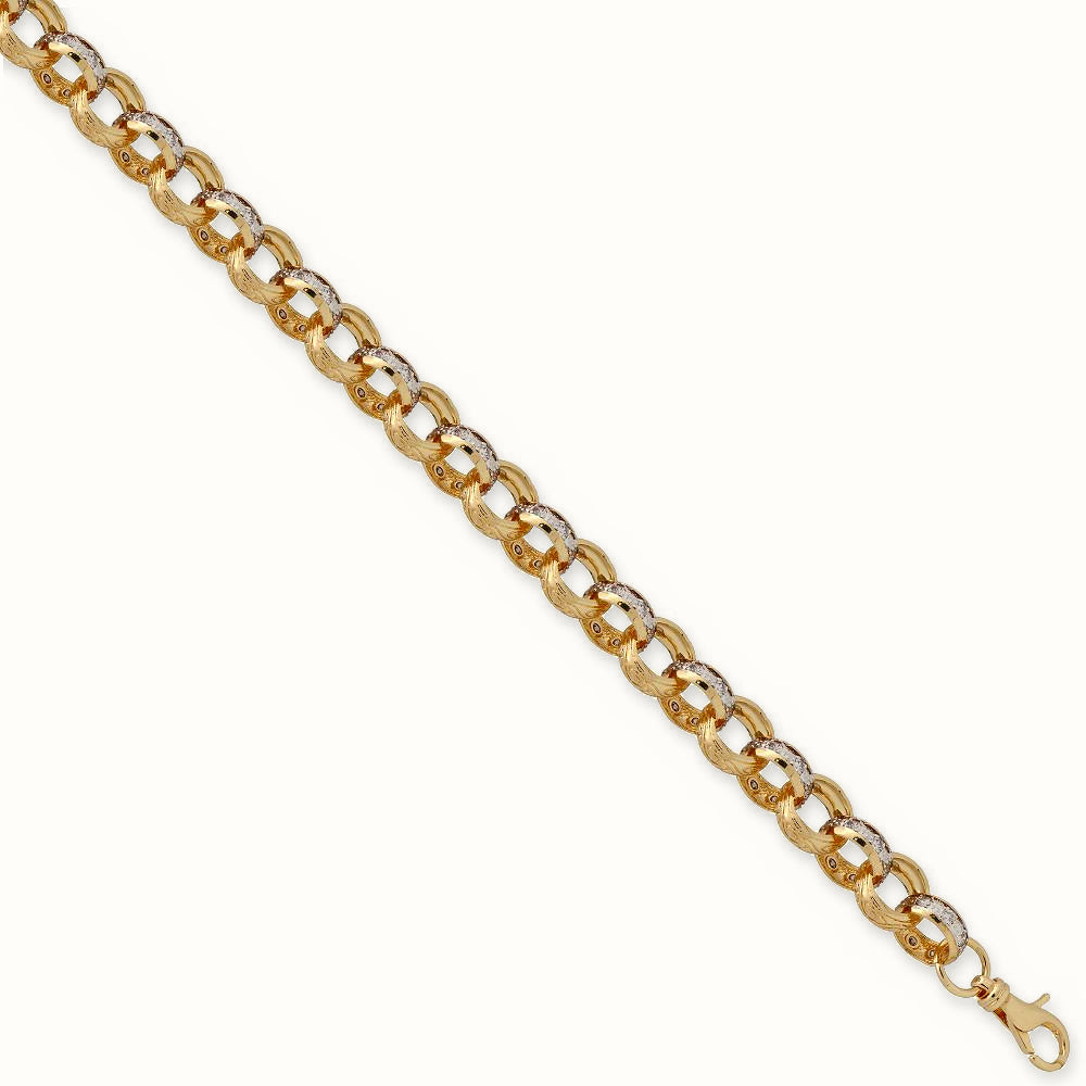 Gold Plated Sterling Silver CZ Set And Patterned Belcher Bracelet - ACN024B-GP-8.5