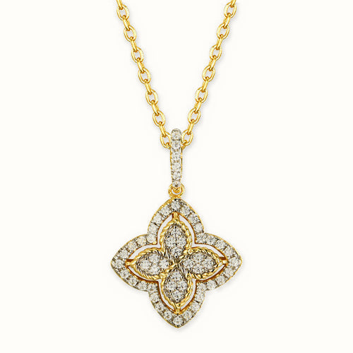 Gold Plated Sterling Silver CZ Set Clover Pendant - ANC075