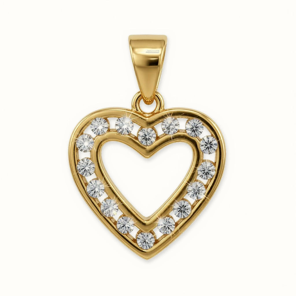 Gold Plated Sterling Silver CZ Set Heart Pendant - APD204-GP