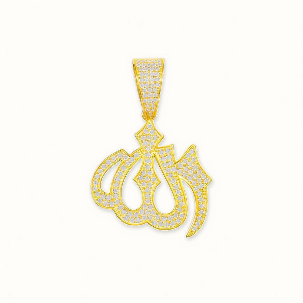 Gold Plated Sterling Silver CZ Set Allah Pendant - APD239-GP