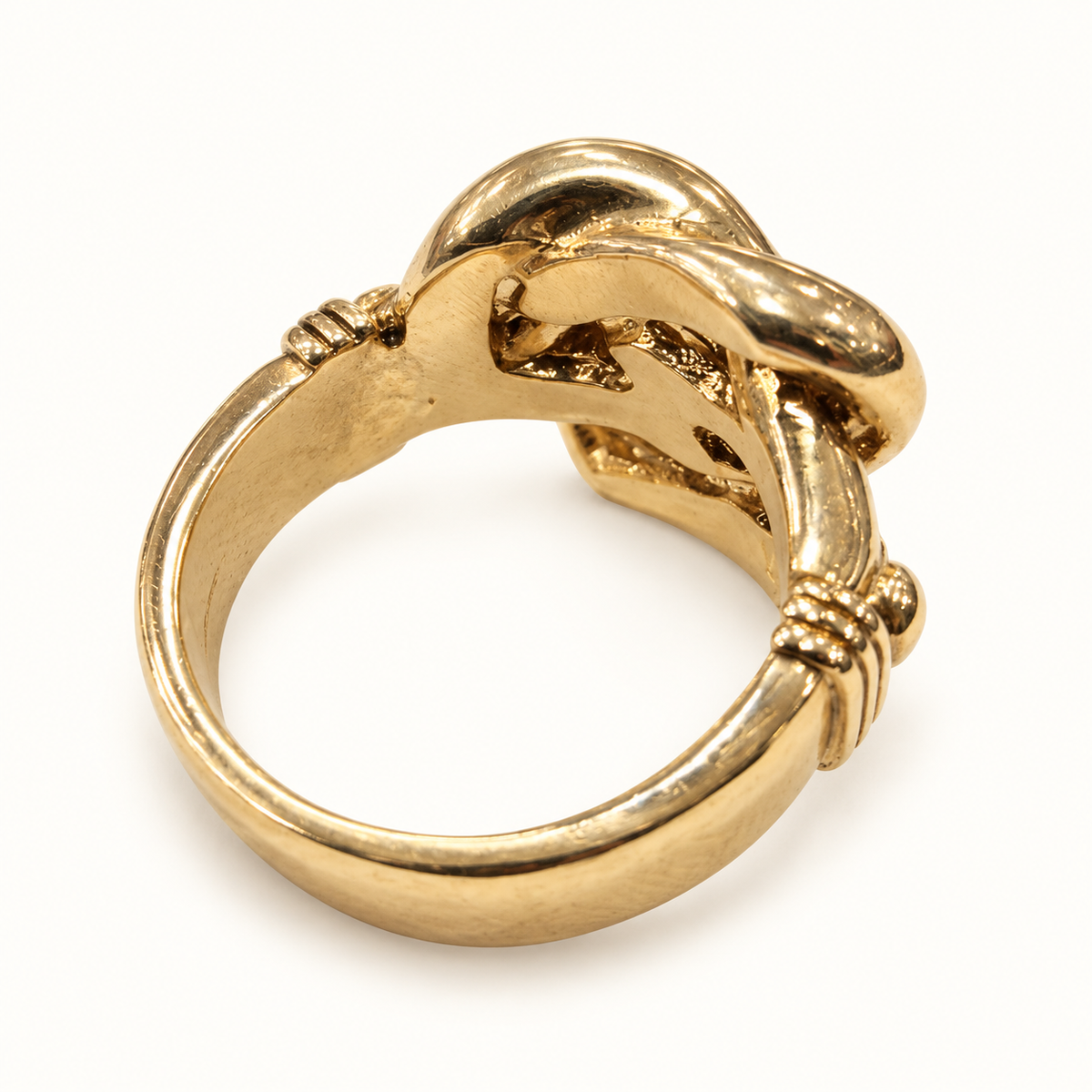9ct Gold Heavy Knot Ring – 25.9g, rear view on ivory