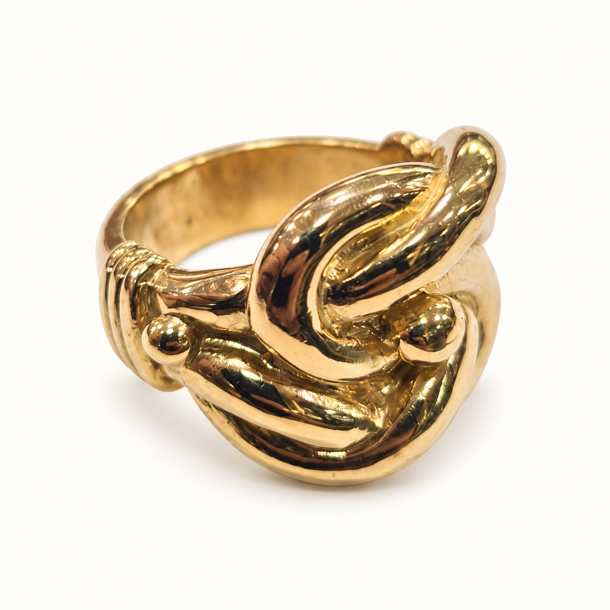 9ct Gold Heavy Knot Ring – 40.3g, side view on ivory