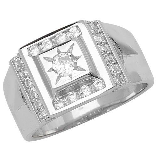 Sterling Silver Men's CZ Gypsy Set Ring - G7384