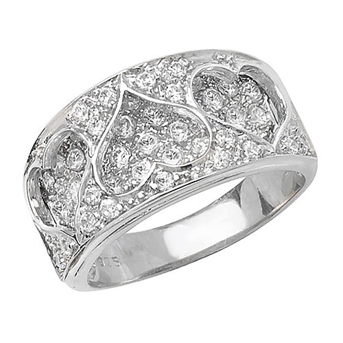 Sterling Silver Pavé Set Triple Heart CZ Ring - G7409