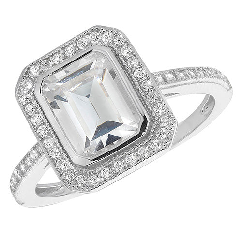 Sterling Silver CZ Asscher Cut Ring - G7452