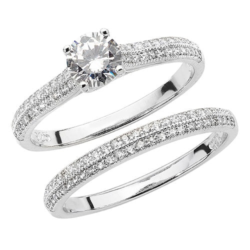 Sterling Silver CZ Solitaire Bridal Set - G7474