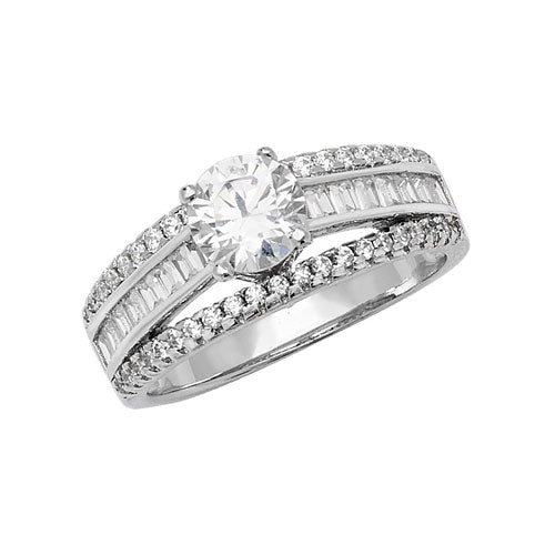 Sterling Silver Solitaire Triple Row CZ Ring - G7520