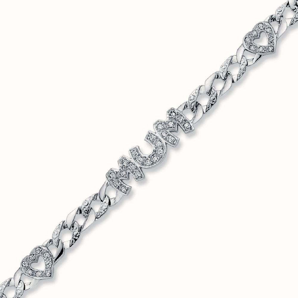 Sterling Silver CZ Set Heart Mum Bracelet – ABB163