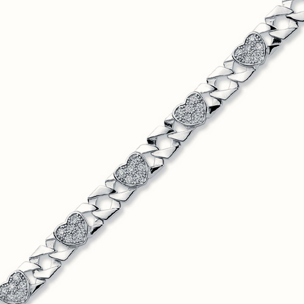 Sterling Silver CZ Set Heart Curb Bracelet – ABB164