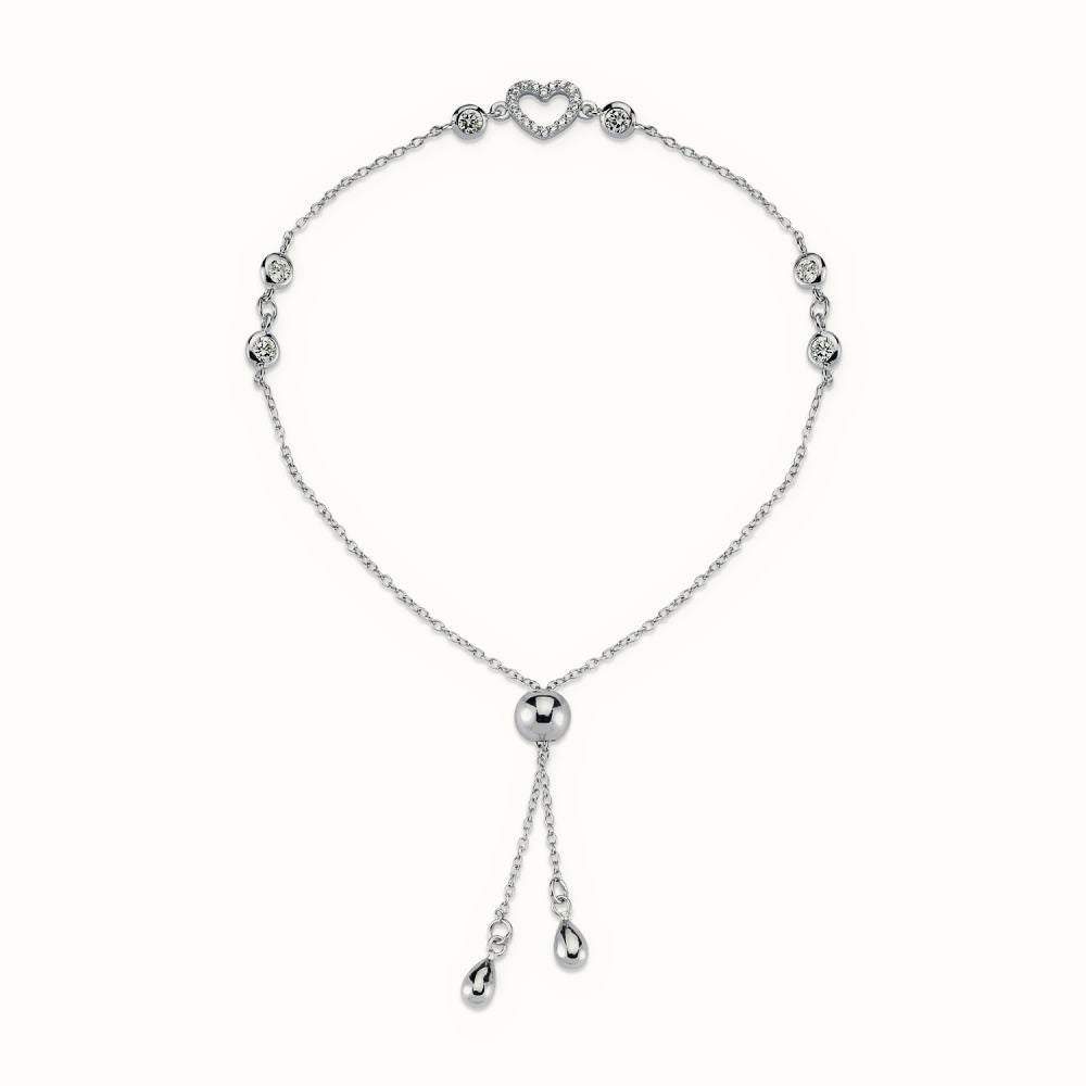 Sterling Silver CZ Heart and Bead Bracelet – ABB171
