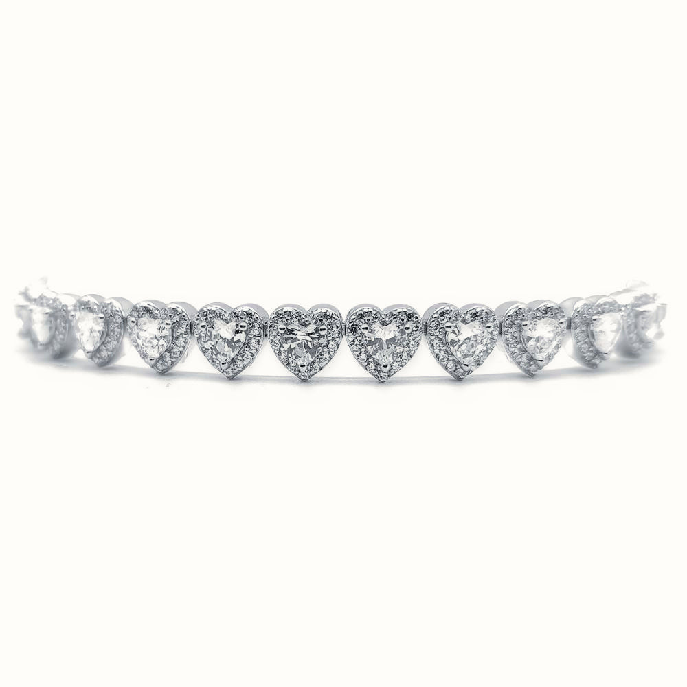 Sterling Silver CZ Set Heart Bracelet – ABB192