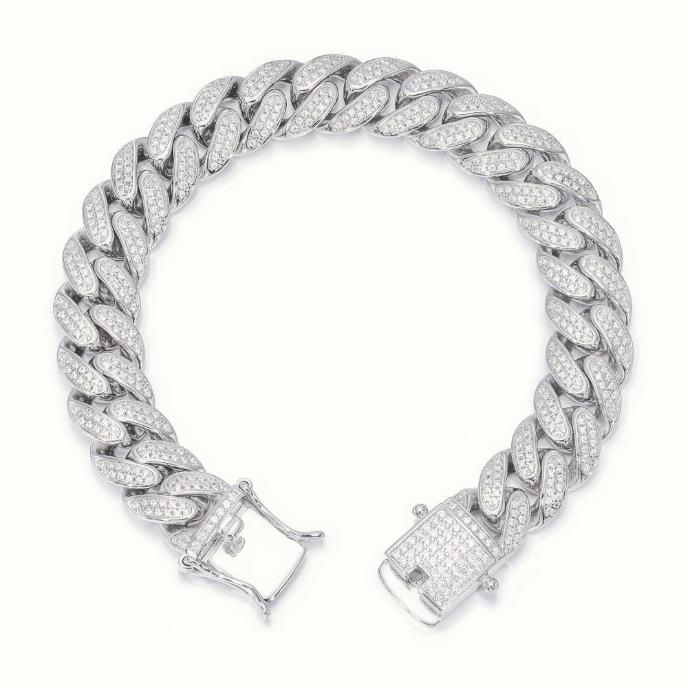 Sterling Silver CZ Set Cuban Bracelet 12.0mm – ABB199