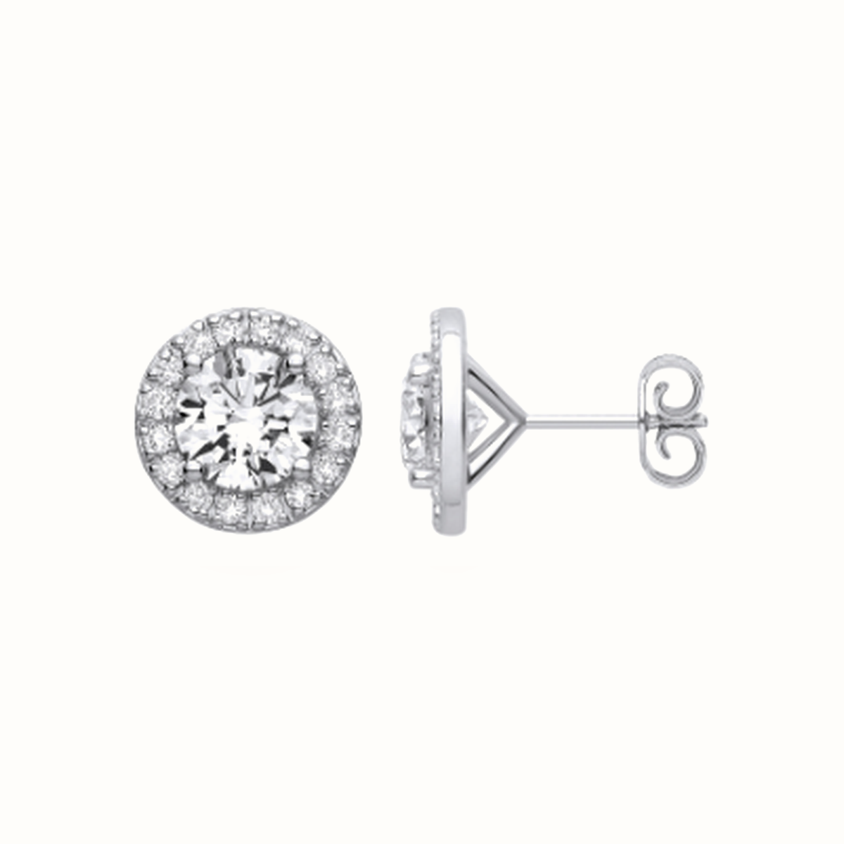 3.54ctw halo lab grown diamond earrings in white gold, Delan Jewellers