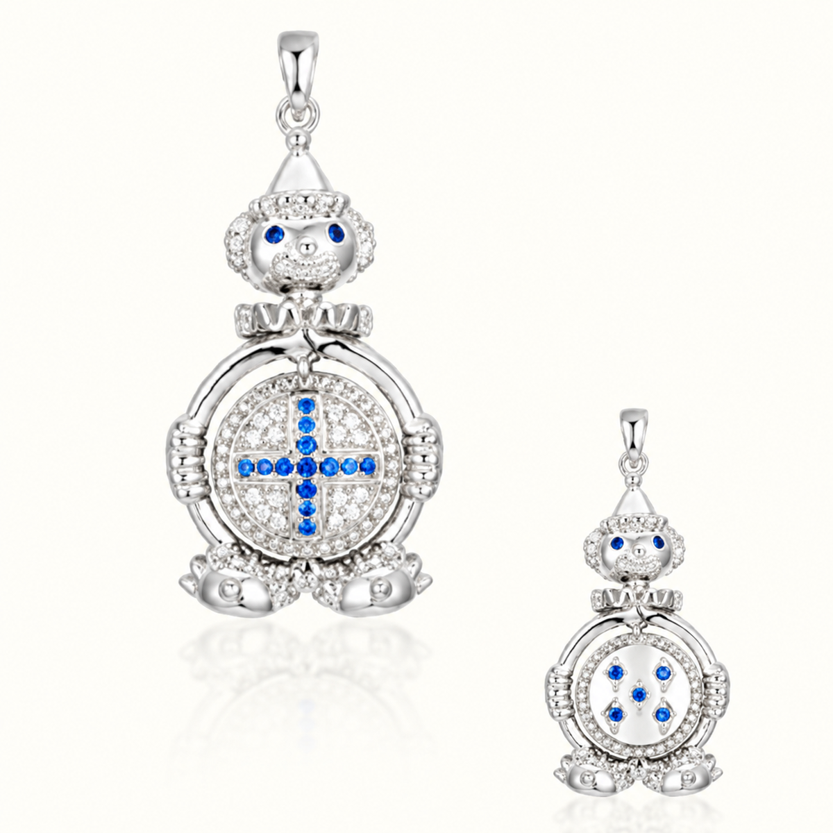 Silver CZ Spinner Clown Moveable Pendant – 37mm