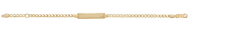 BR126 9ct gold baby ID bracelet shown in full, including chain and clasp