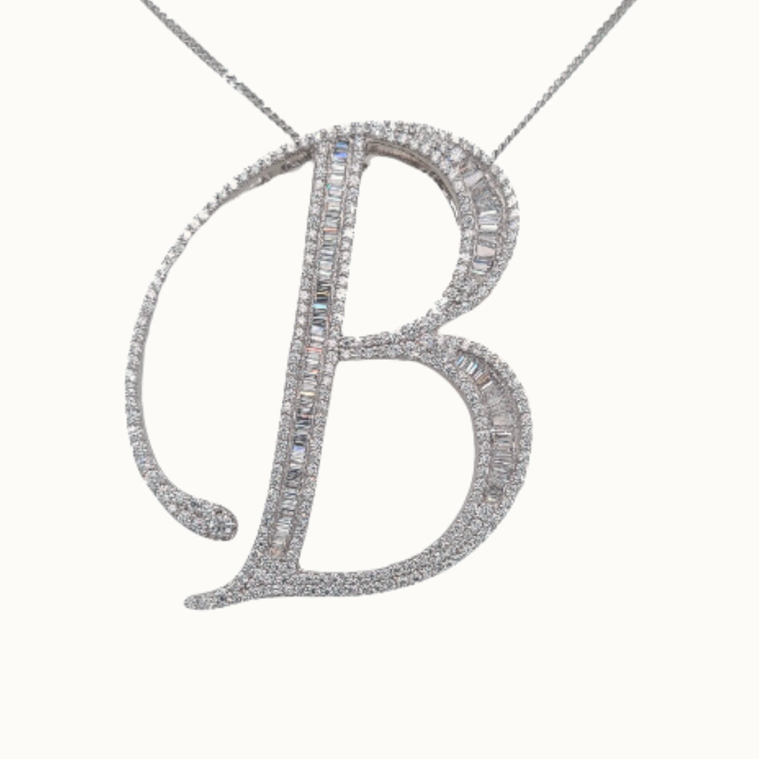 40mm Silver CZ Initial Pendant With Earrings