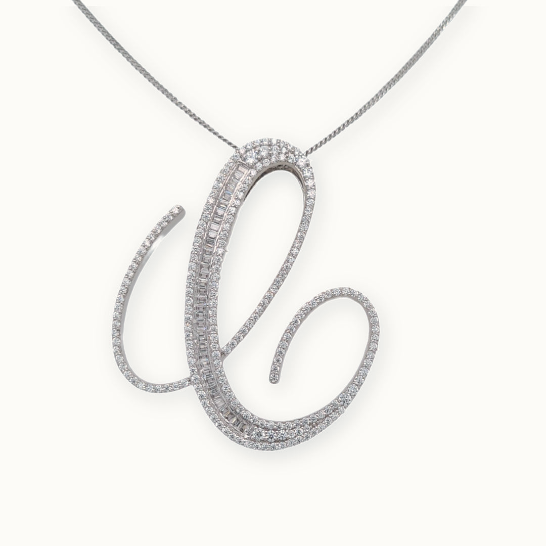 40mm Silver CZ Initial Pendant With Earrings