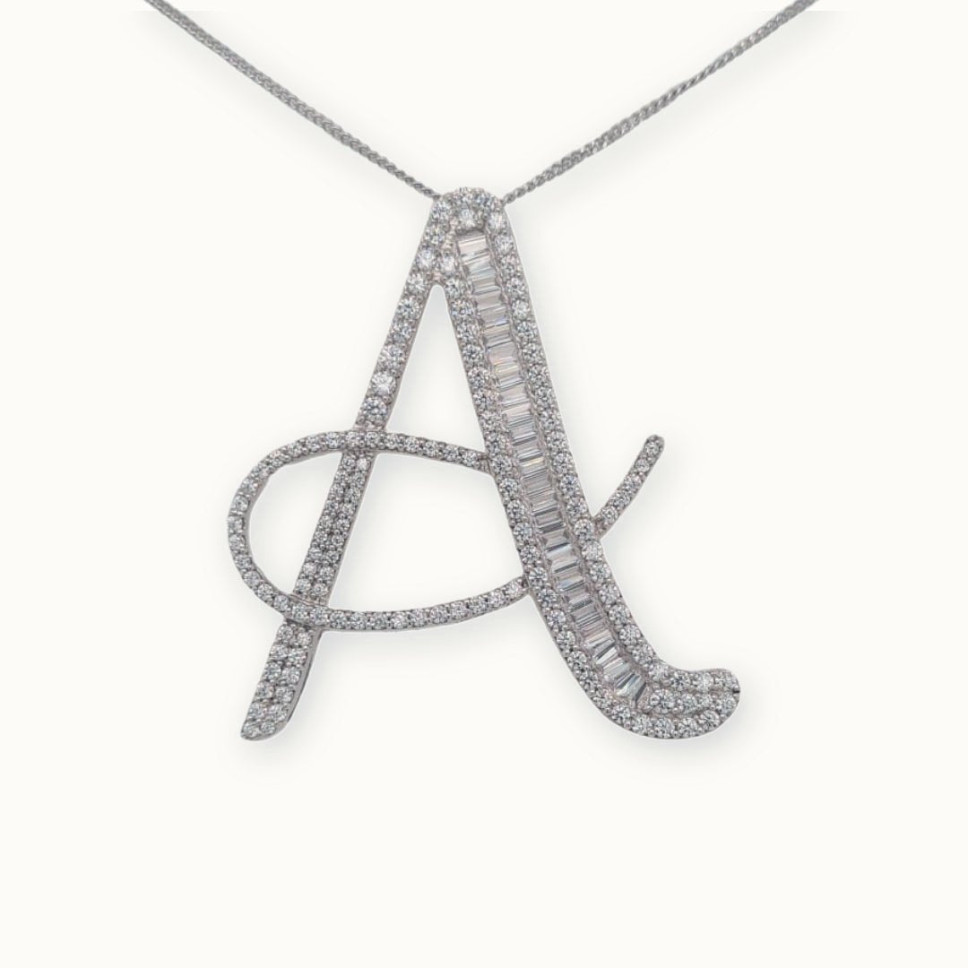 40mm silver CZ initial A pendant