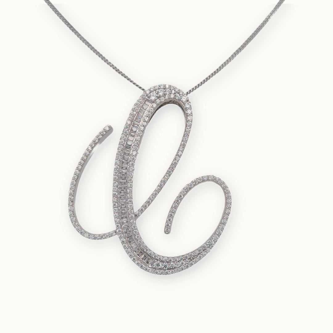 30mm silver CZ initial C pendant