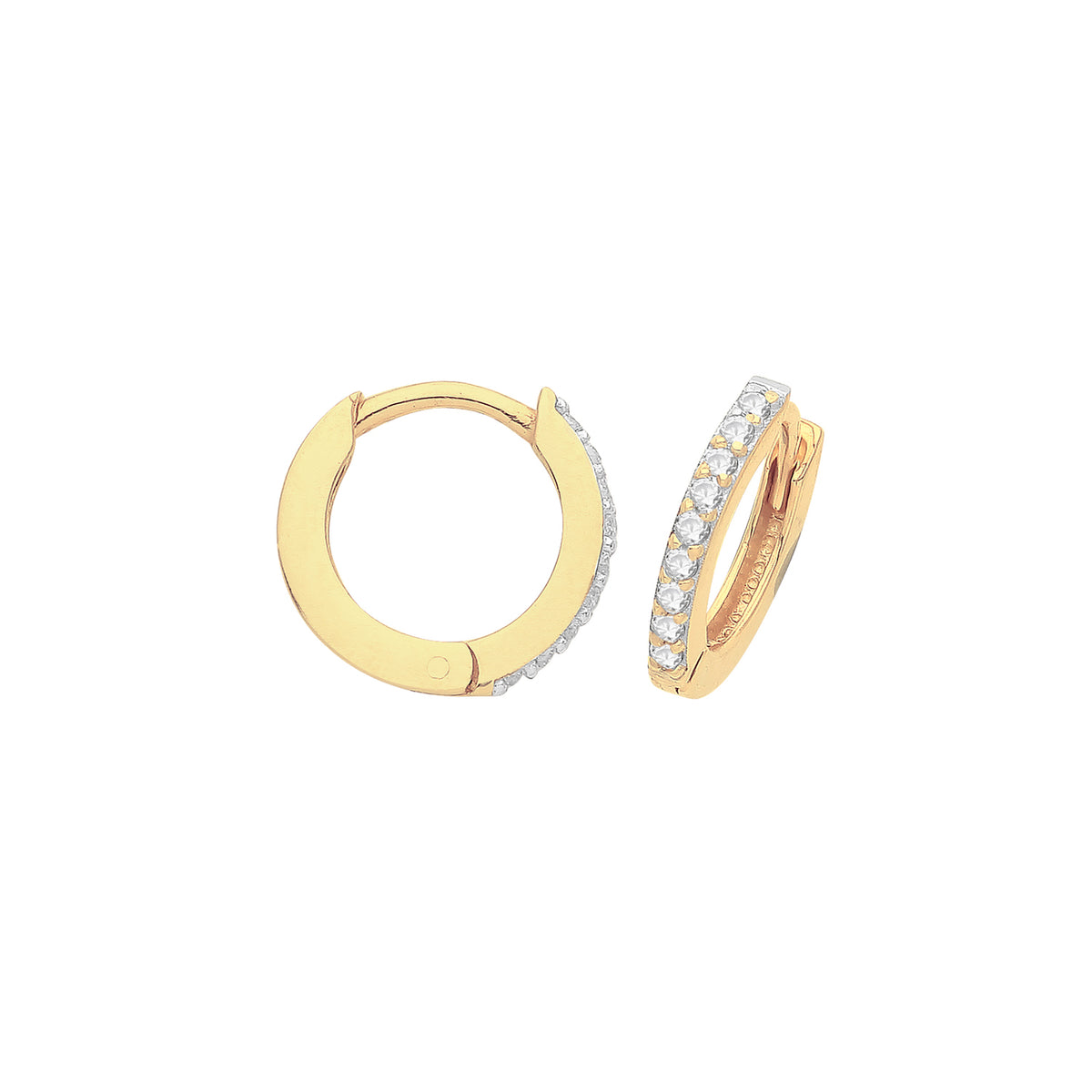9ct Gold CZ Set Hinged Hoops - ER002 - 8 mm