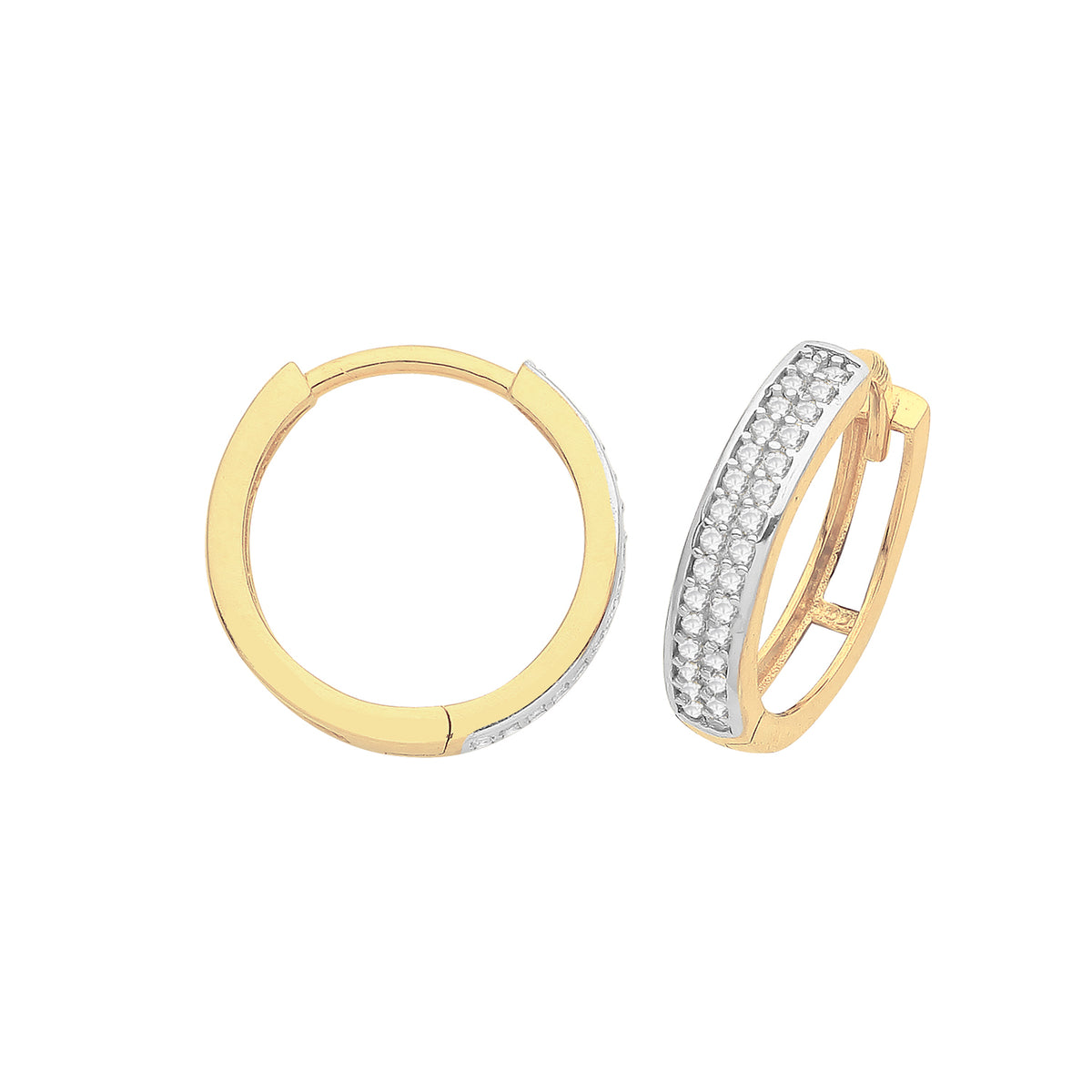 9ct Gold 2 Row CZ Set Hinged Hoops - ER003 - 11 mm