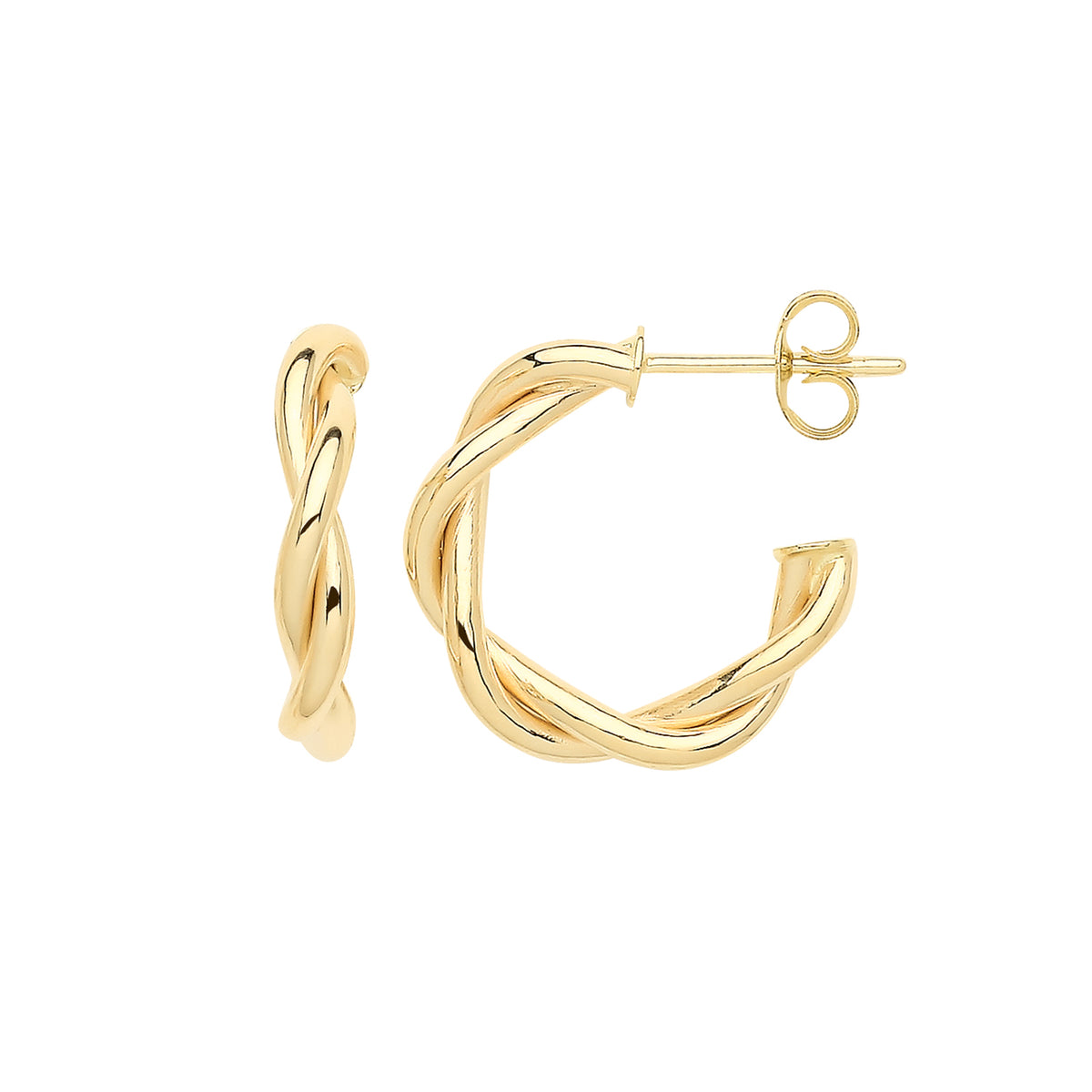 9ct Gold Twisted Hoops With Post - ER1193 - 12 mm