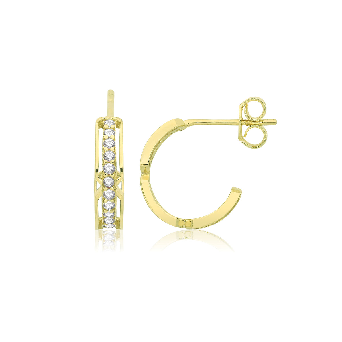 9ct Gold Half Hoop CZ Earrings - ER1197 - Default Title