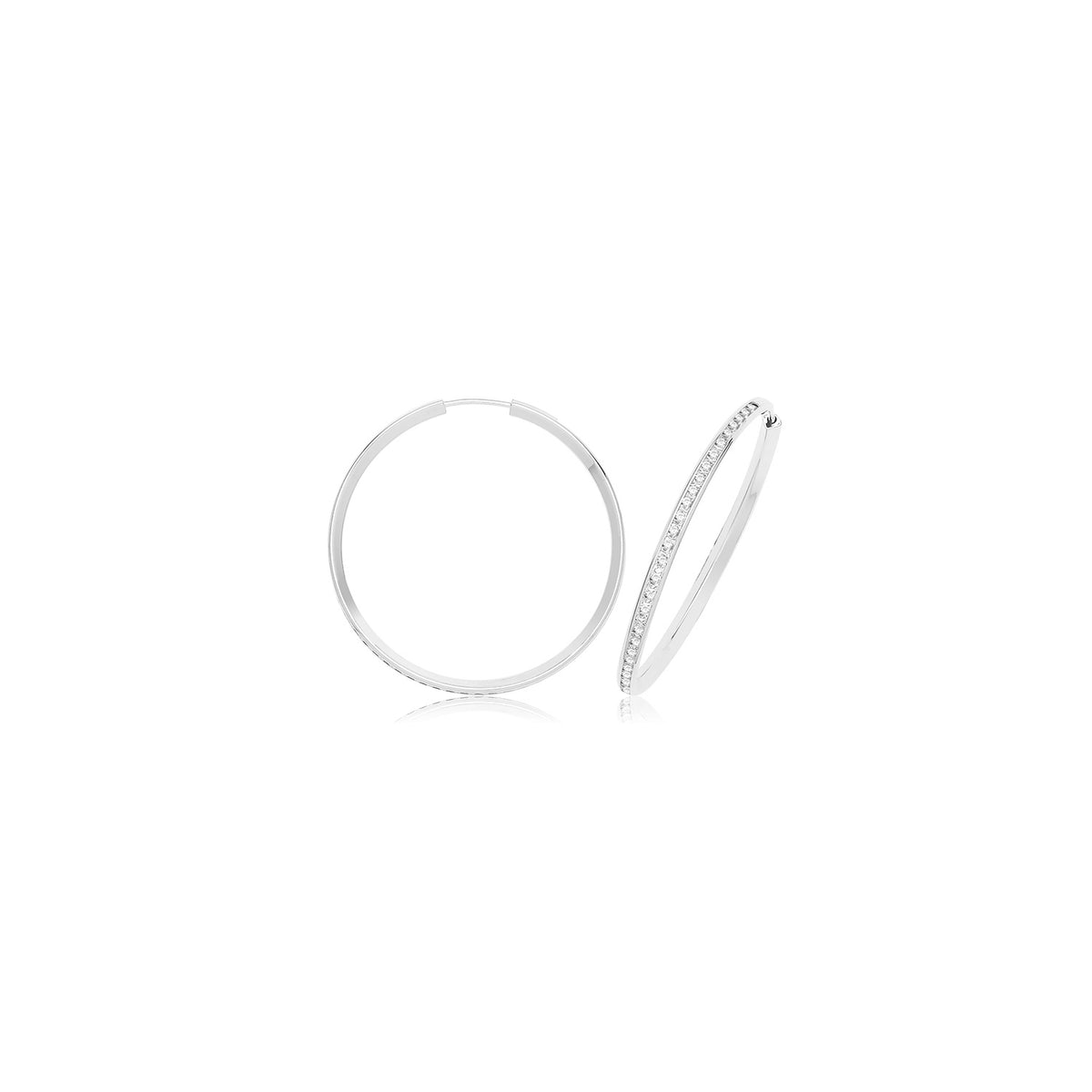 9ct Gold Thin CZ Hoops - ER1212W - 30 mm