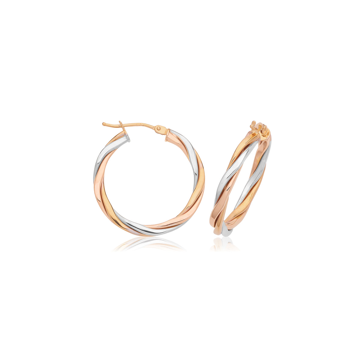 9ct 3 Colour Hoop Earrings - ER1222 - 20 mm