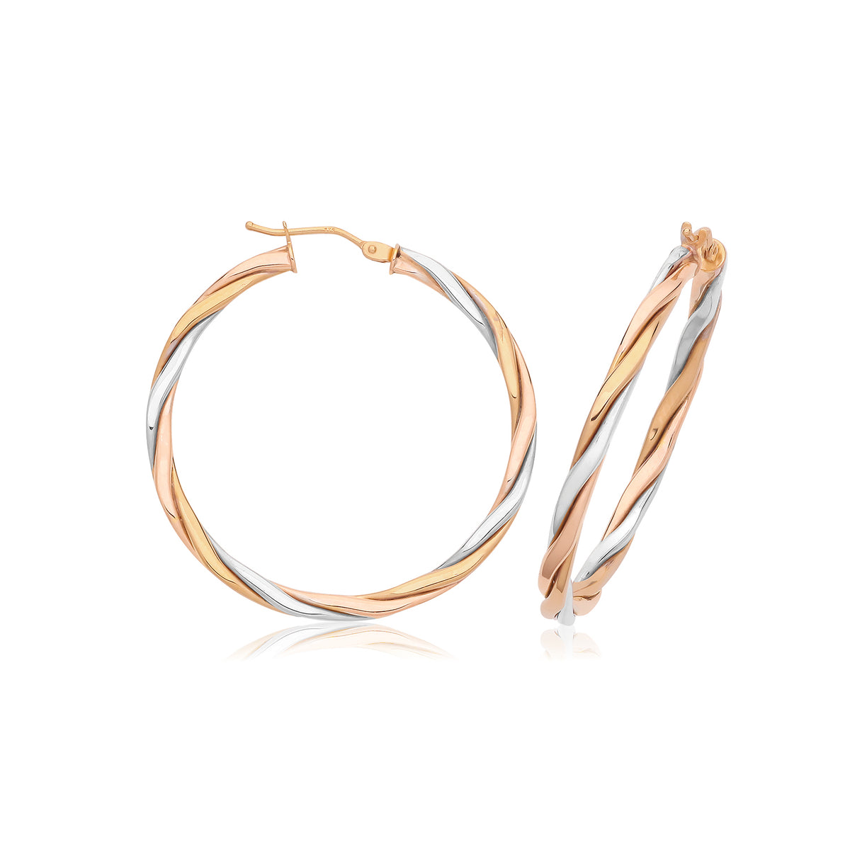 9ct 3 Colour Hoop Earrings - ER1222 - 30 mm