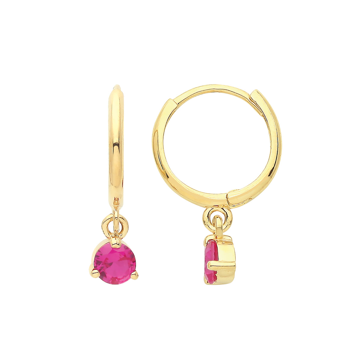 9ct Gold Red CZ Drop Hinged Earrings - ES1675R