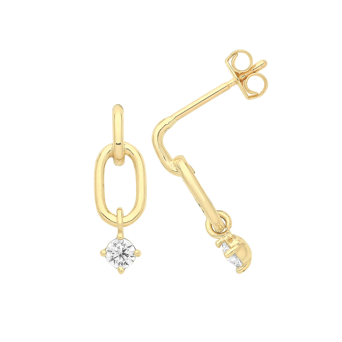 9ct Gold Oval Link Stud With Hanging CZ - ES1700