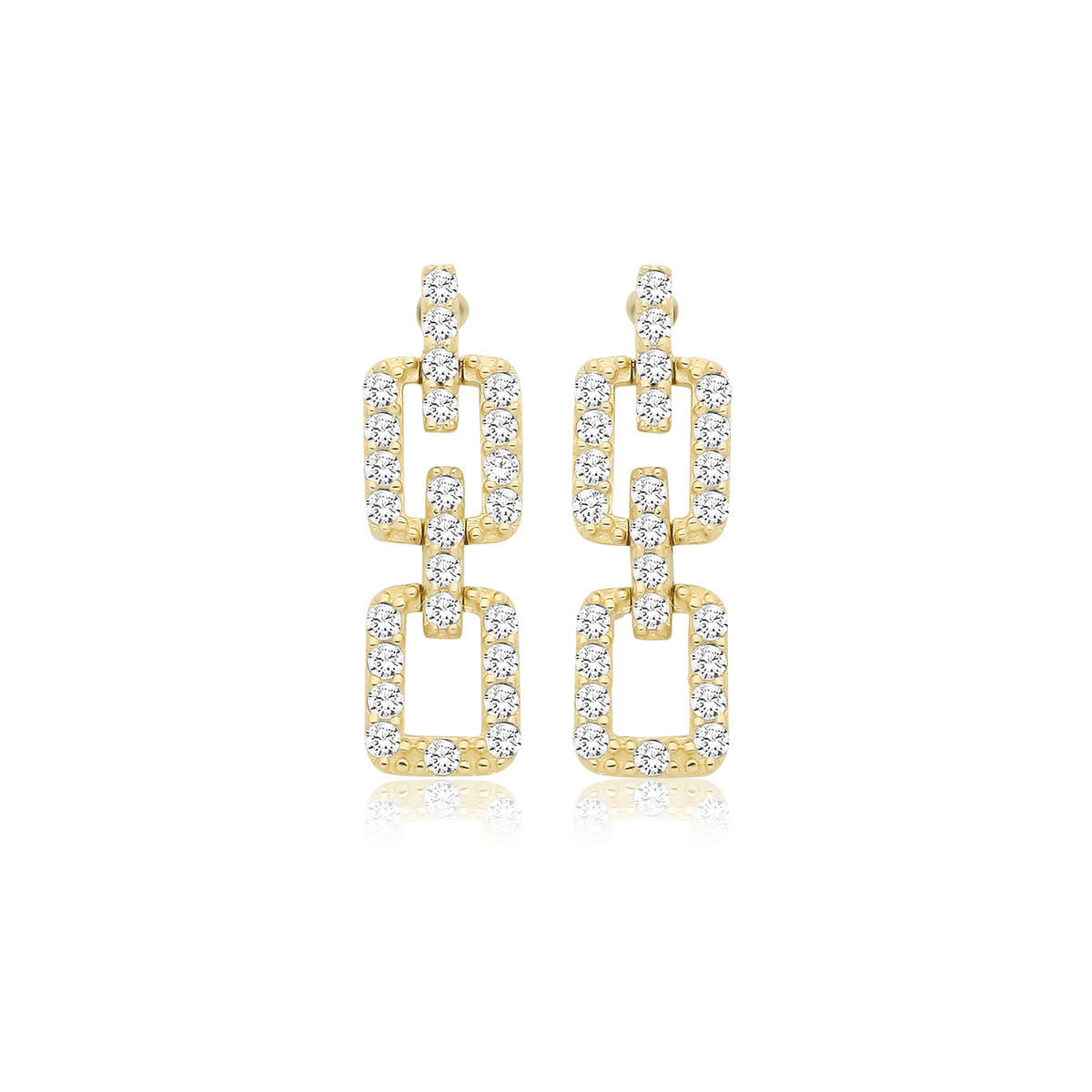 9ct Yellow Gold CZ Link Drop Earrings - ES2069