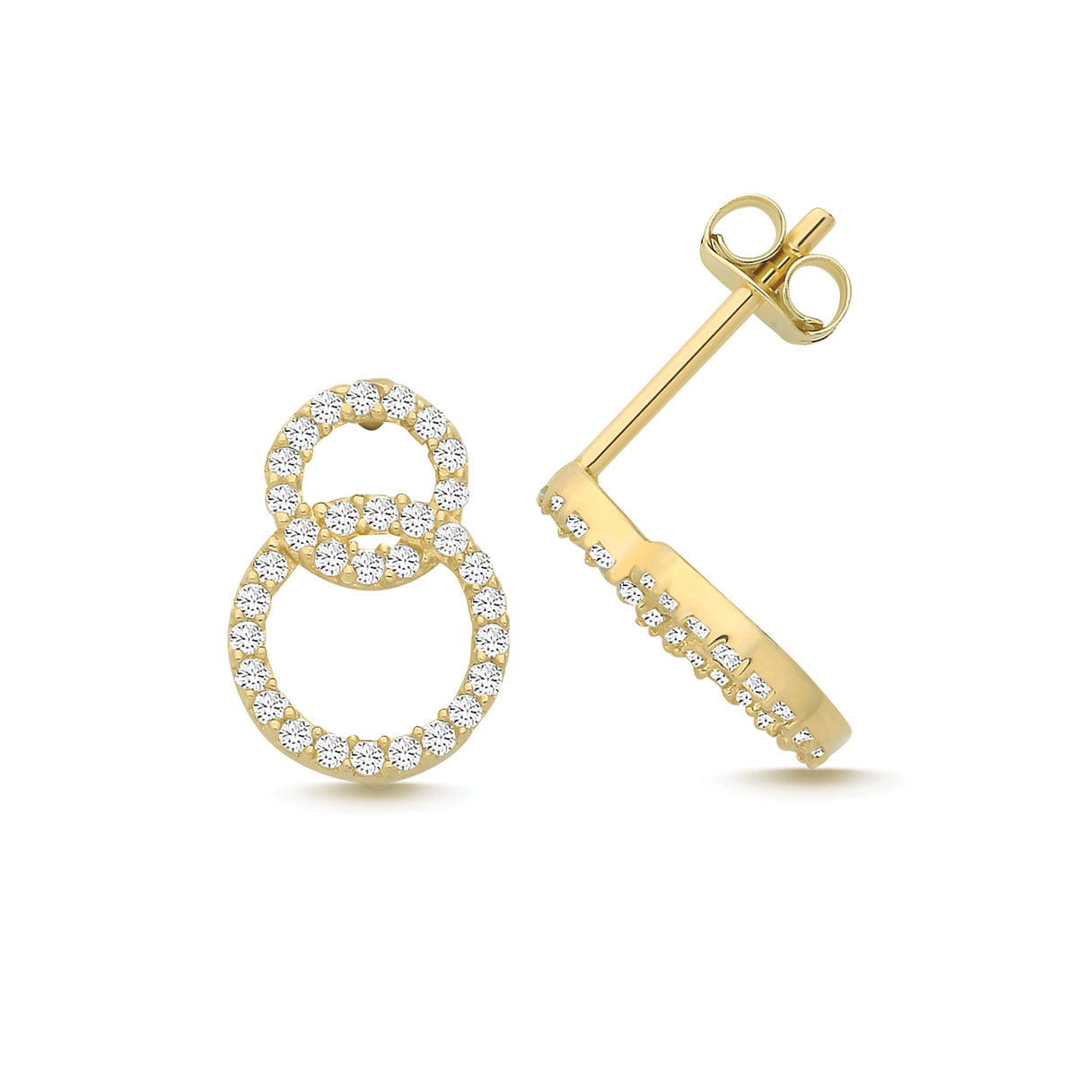 9ct Yellow Gold CZ Circle Link Studs - ES2074