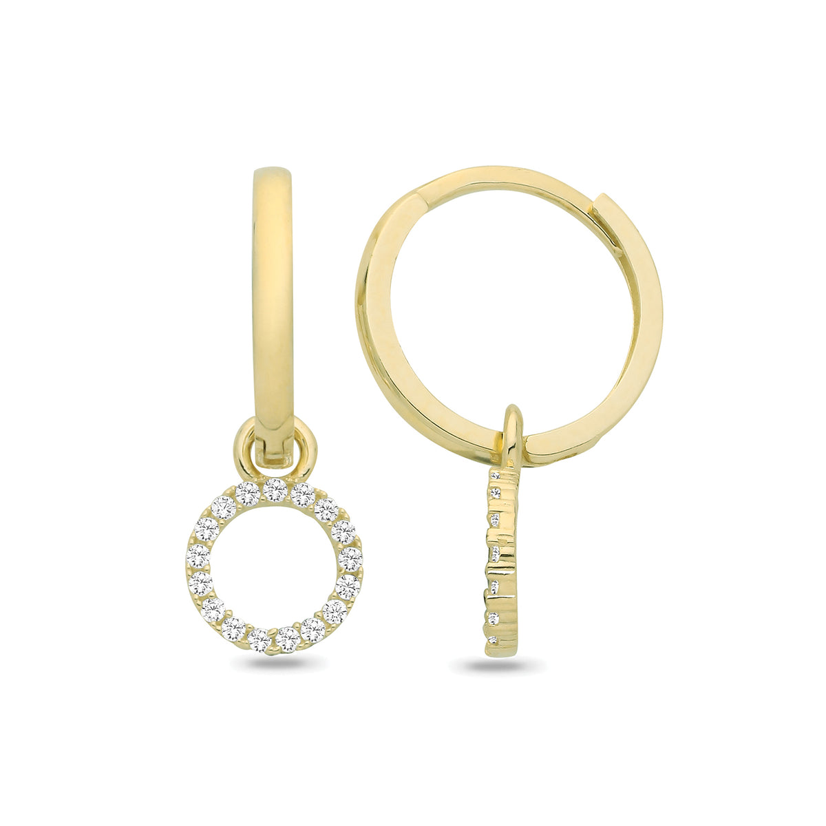 9ct Yellow Gold CZ Circle Drop Huggies - ES2140