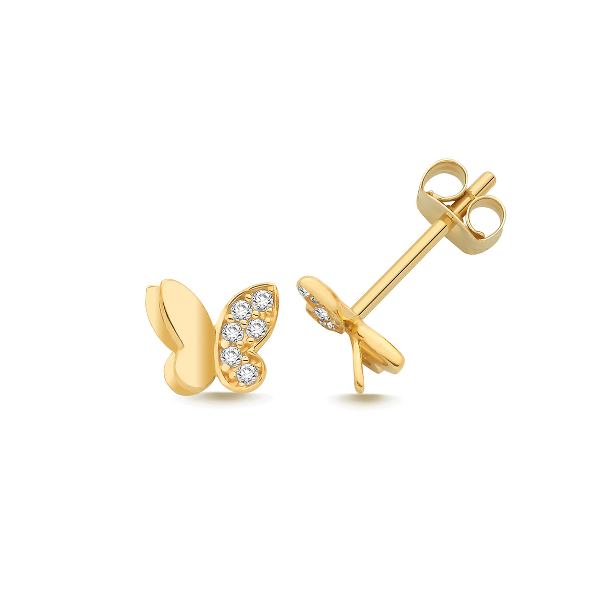 9ct Yellow Gold Half CZ Butterfly Stud - ES2178