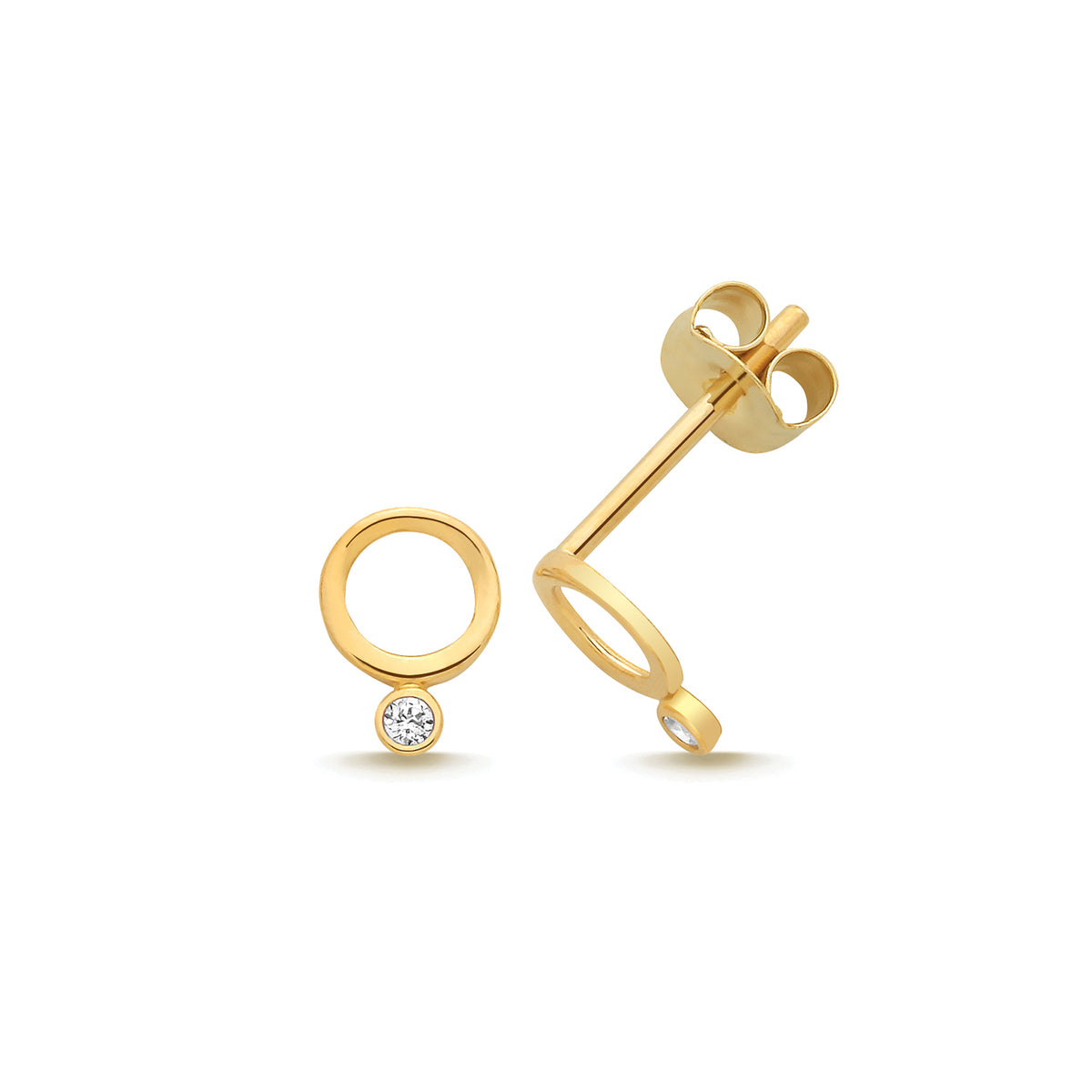 9ct Yellow Gold CZ Circle Stud Earrings - ES2194