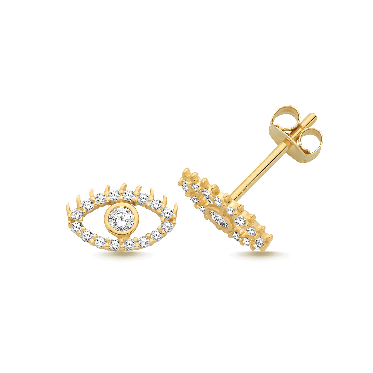 9ct Yellow Gold CZ Evil Eye Stud Earrings - ES2197