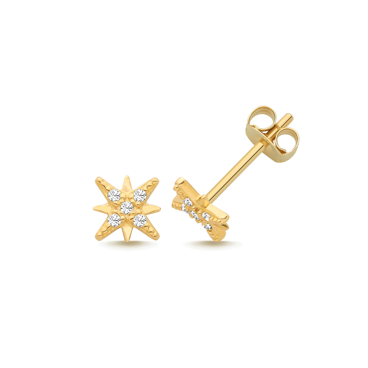 9ct Yellow Gold CZ North Star Stud Earrings - ES2199