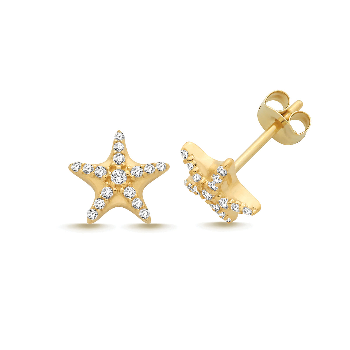 9ct Yellow Gold CZ Starfish Stud Earrings - ES2214