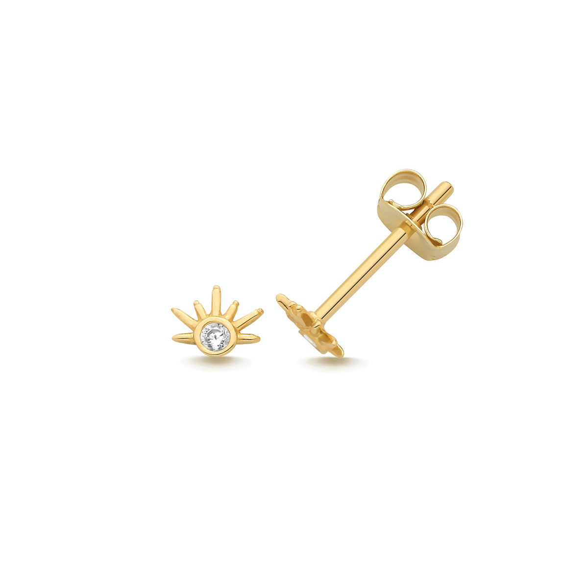 9ct Yellow Gold CZ Sun Rays Stud Earrings - ES2217