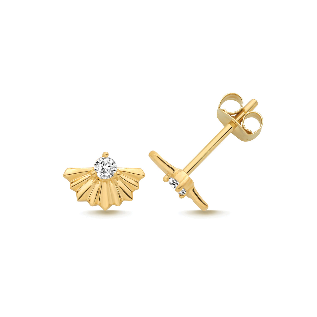 9ct Yellow Gold CZ Fan Stud Earrings - ES2223