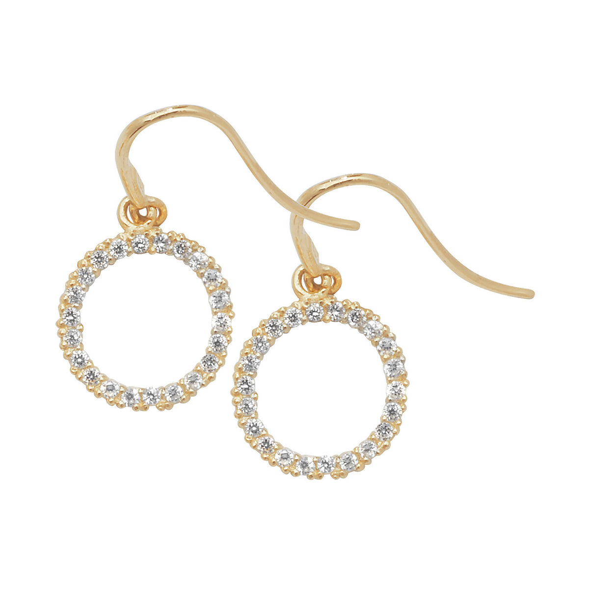 9ct Gold CZ Circle Fish Hook Drops - ES449