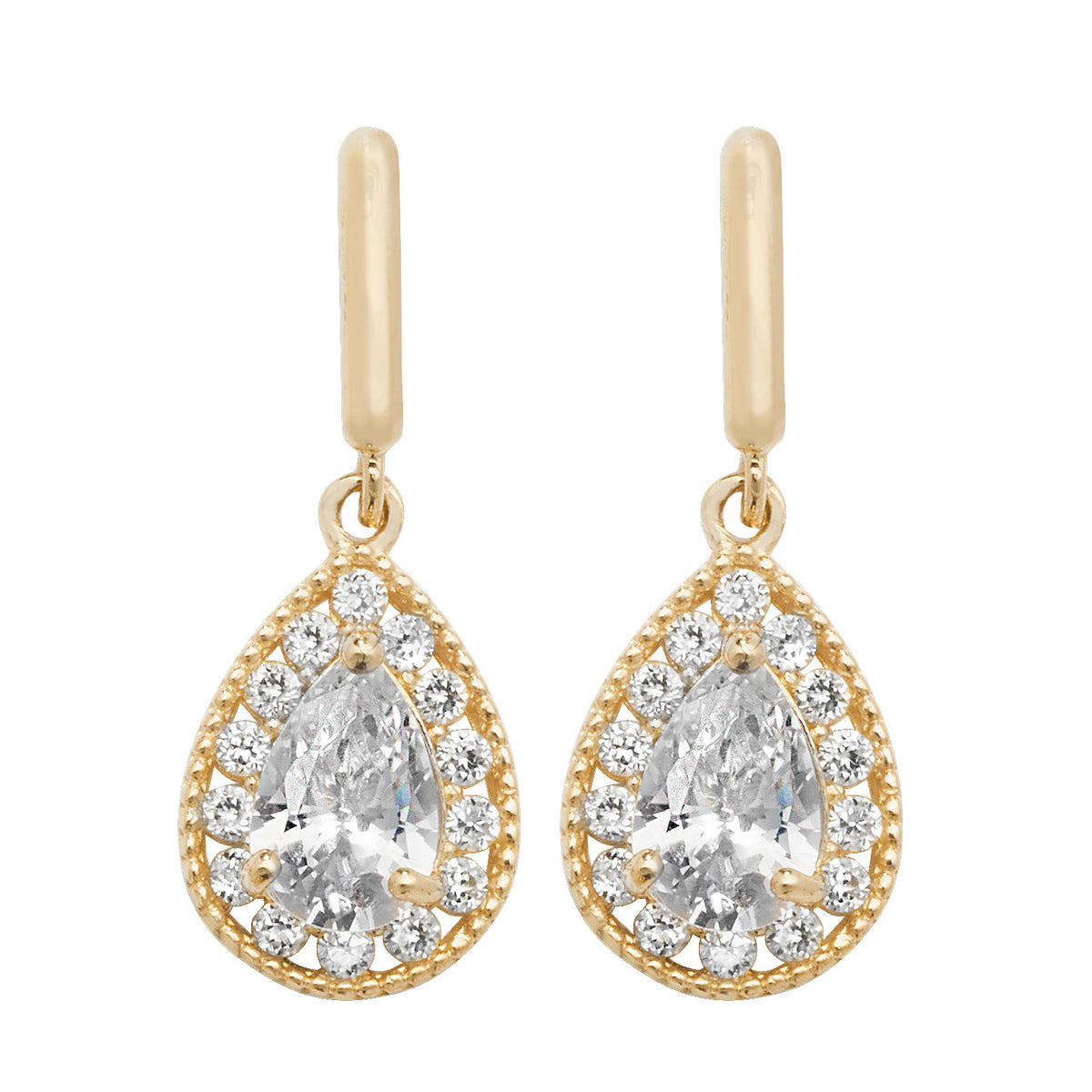 9ct Gold Pear Shape CZ Halo Drops - ES528