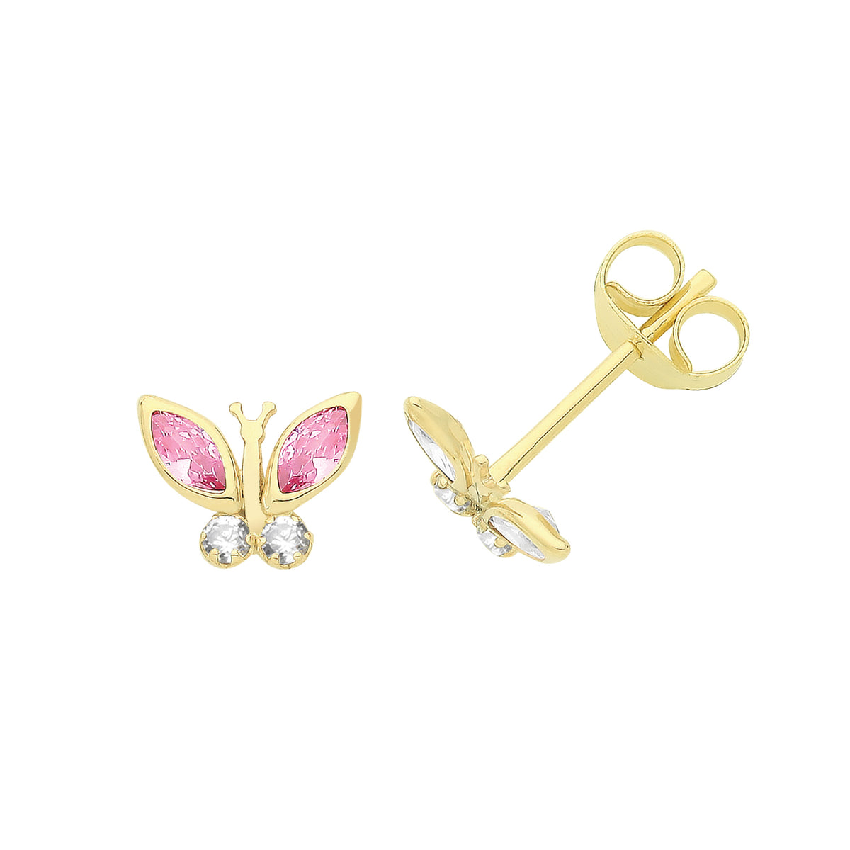 9ct Gold CZ Butterfly Studs - ES727