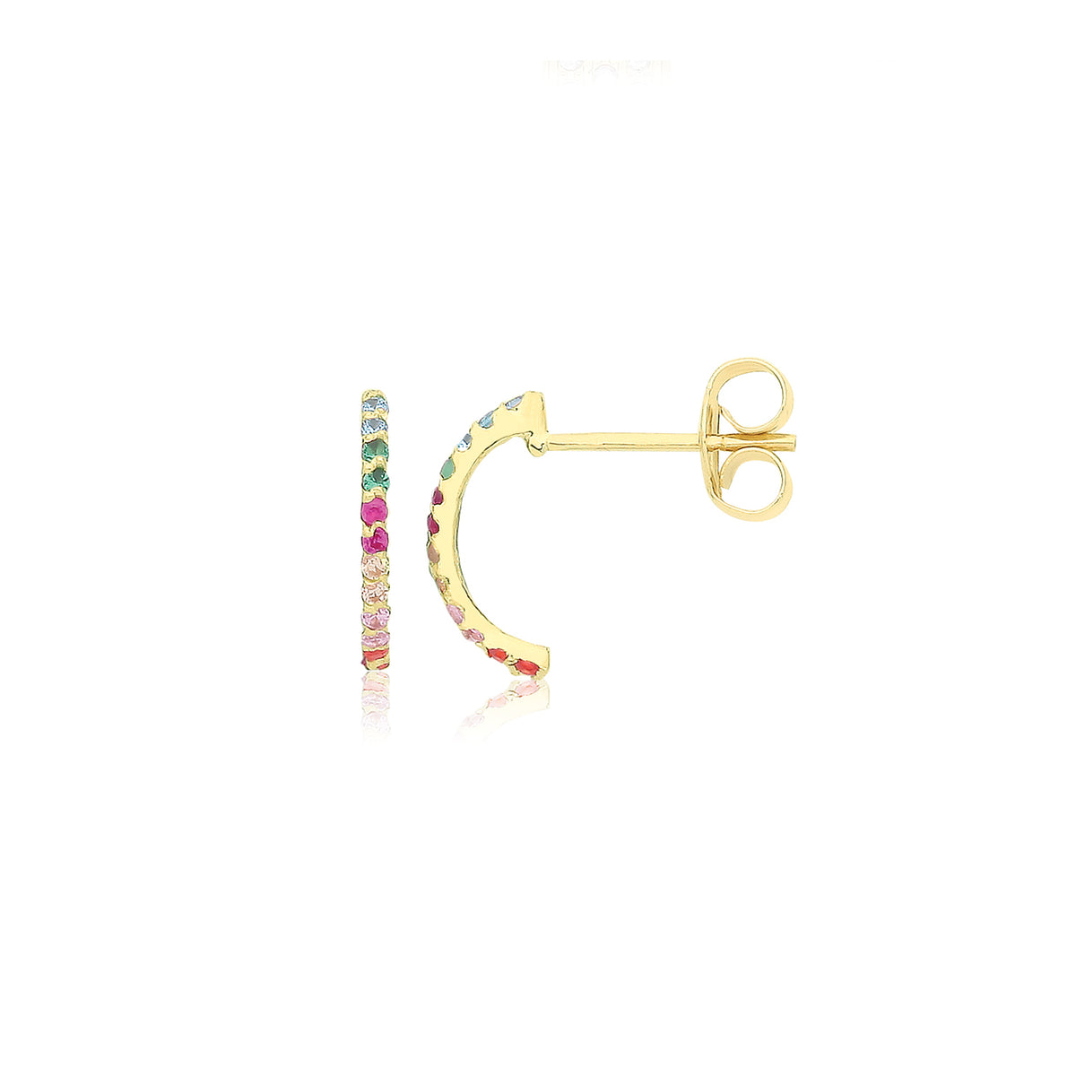 9ct Gold Multicoloured CZ Half Hoop Studs - ES742
